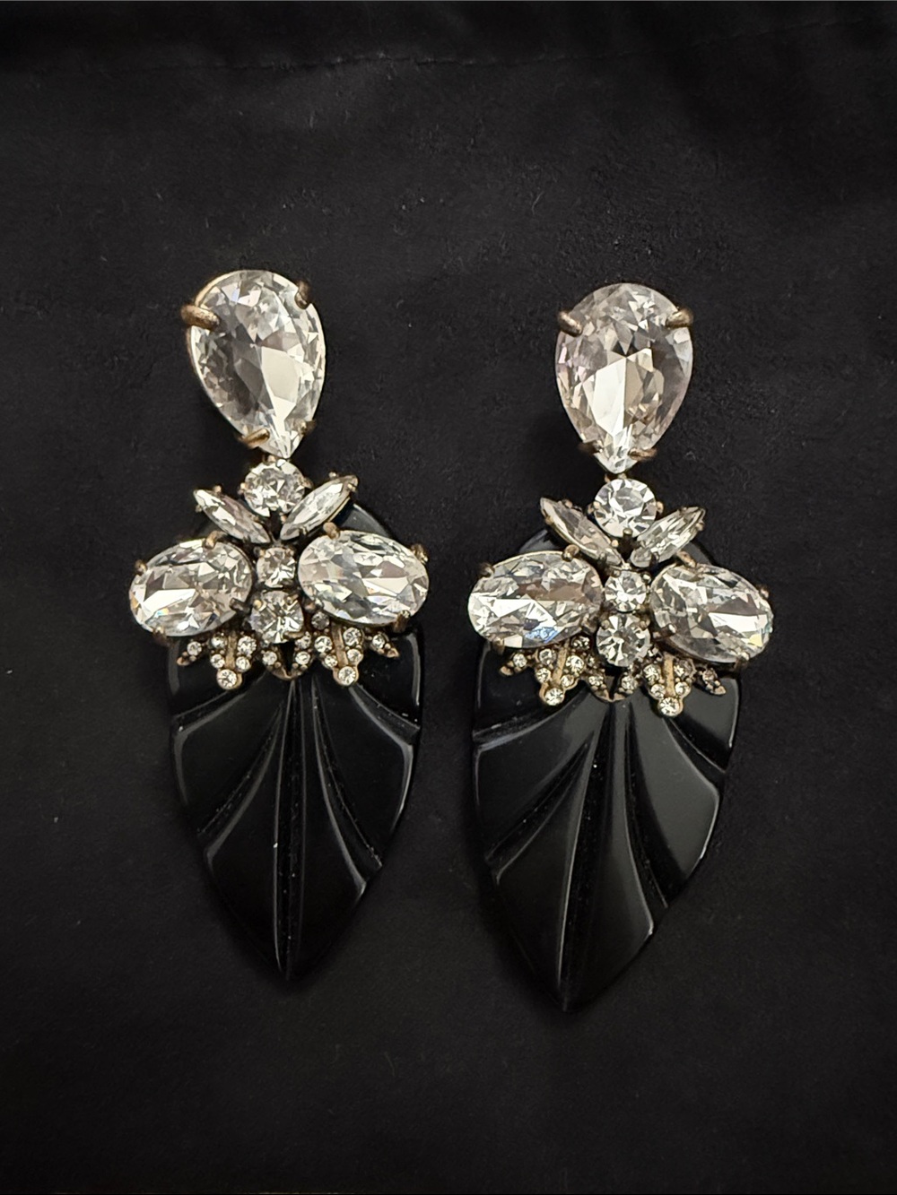J. Crew Black and Clear Crystal Drop Earrings